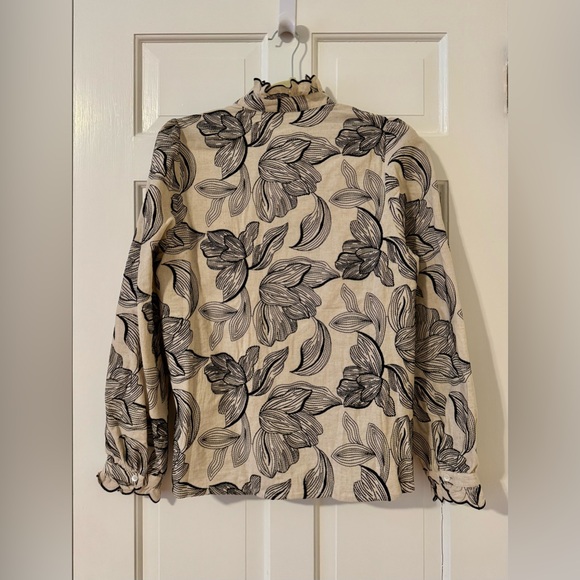 Sezane Cendrine Shirt Ecru With Black Embroidered Flowers - Size 8 - Picture 6 of 6